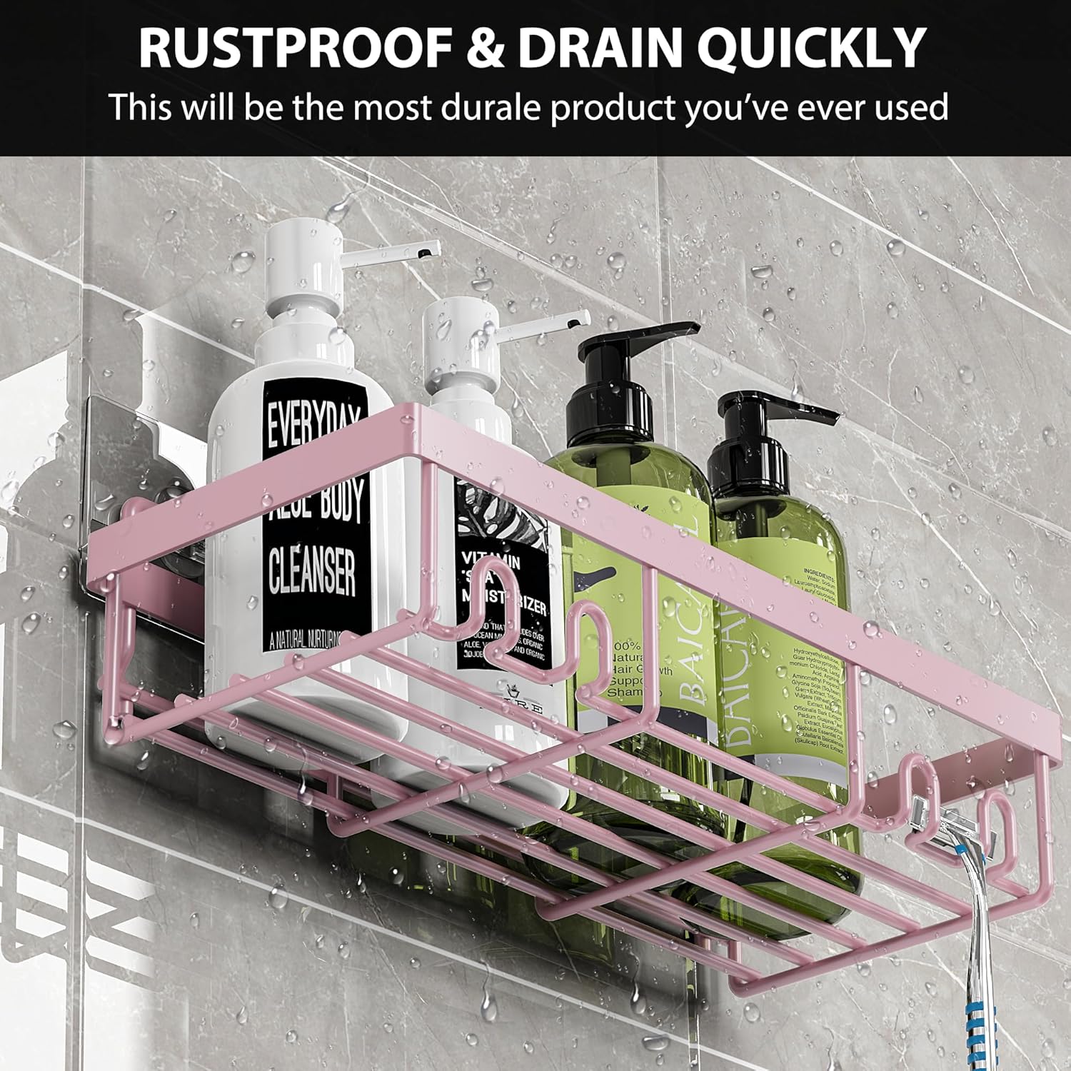 Shower Caddy Shelf Organizer Rack, Self Adhesive Black Bathroom Shelves Basket