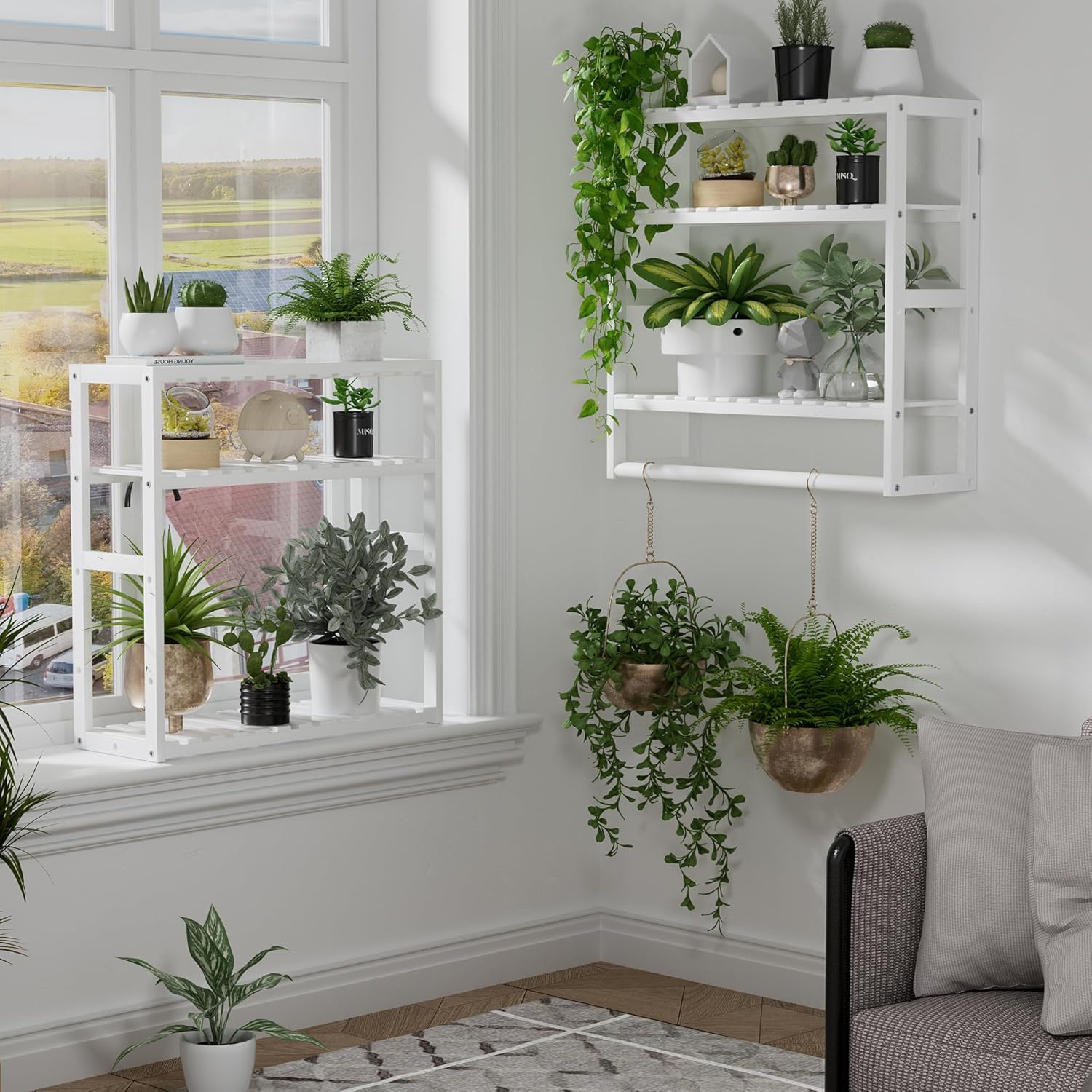 Towel Rack Bathroom Storage Shelves Over The Toilet with Towel Bar 100% Bamboo Adjustable Height Floating Shelf