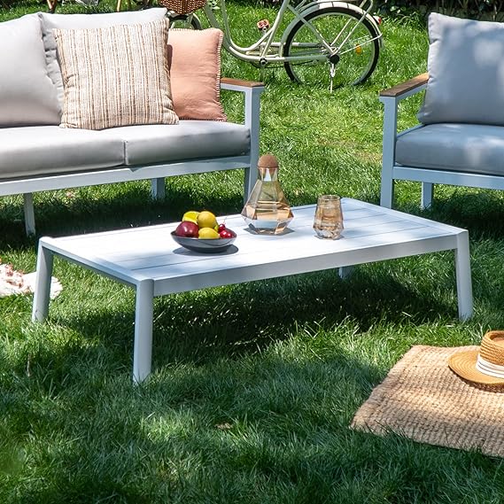 Outdoor Patio Coffee Table All-Weather Aluminum Rectangle Coffee Tables for Garden Backyard Contemporary End Tables