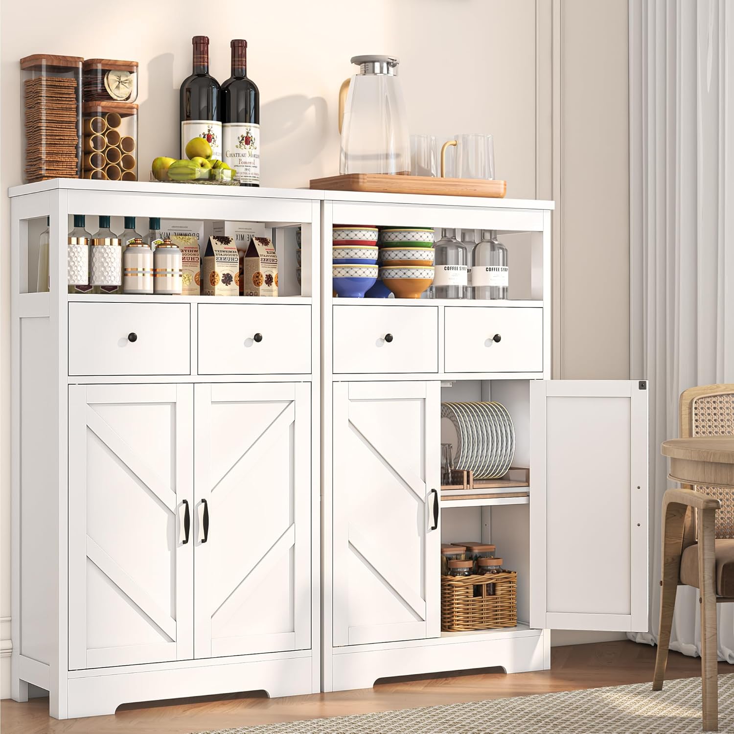 Farmhouse Storage Cabinet, Bathroom Storage Cabinet with 2 Drawers & Adjustable Shelves
