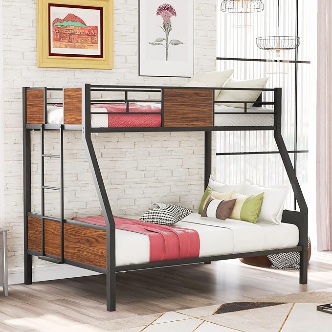 Bunk Bed, Metal Bunk Bed Frame, Sturdy Steel Bed Frame, Modern Style Bunk Beds for Kids, Toddlers, Teens, Adults, Bedroom, Dorm, Black