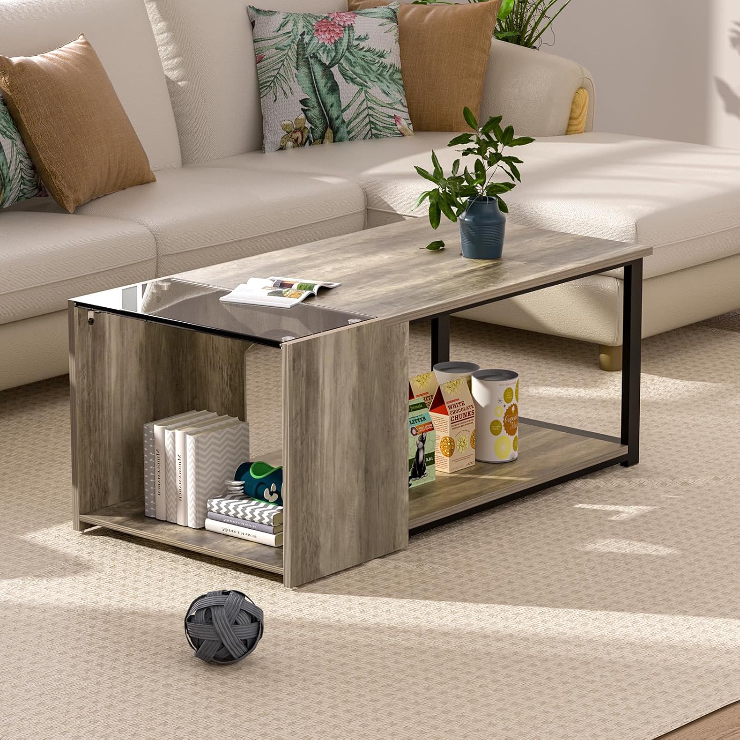 Coffee Table for Small Living Room, Modern Center Tables with Storage 35.4 Inch