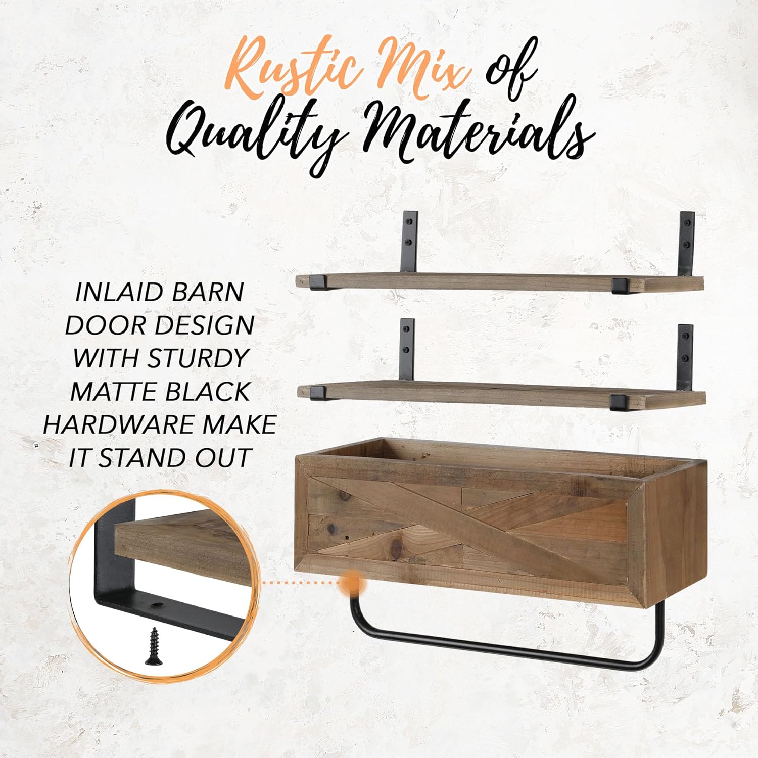 Rustic Farmhouse Bathroom Shelves Wall Mounted – Industrial Floating Shelves for Bathroom with Towel Bar