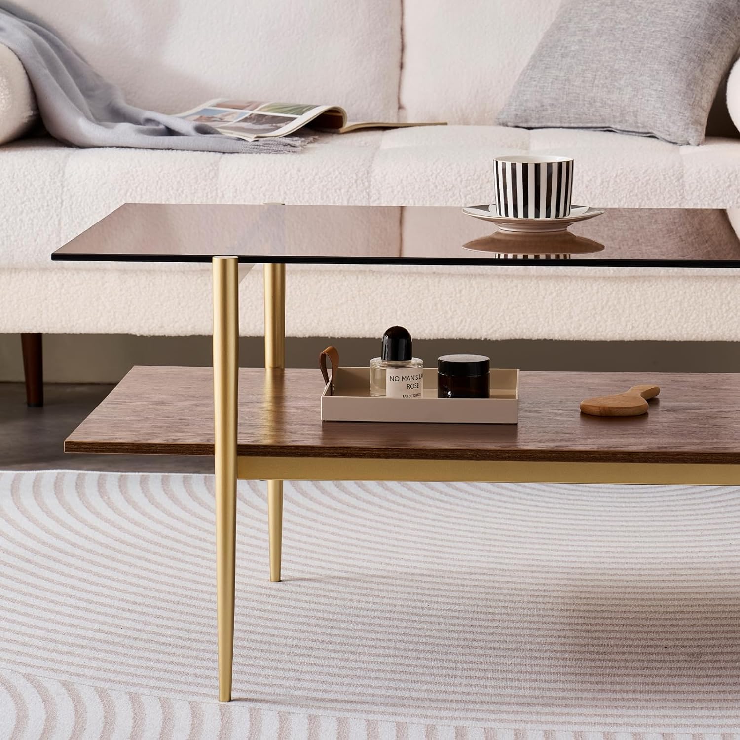 Rectangle Coffee Table, Mid-Century Modern Design, L41 W21 x H17, for Living Room, 2-Tier Structure