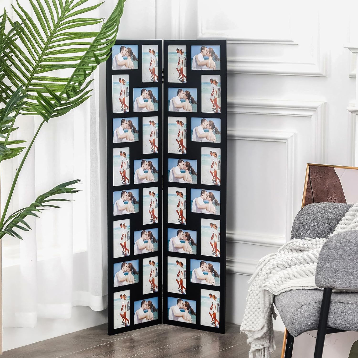 Black Wood Hinged Folding Screen-Style Collage Picture Photo Frame 32 Openings