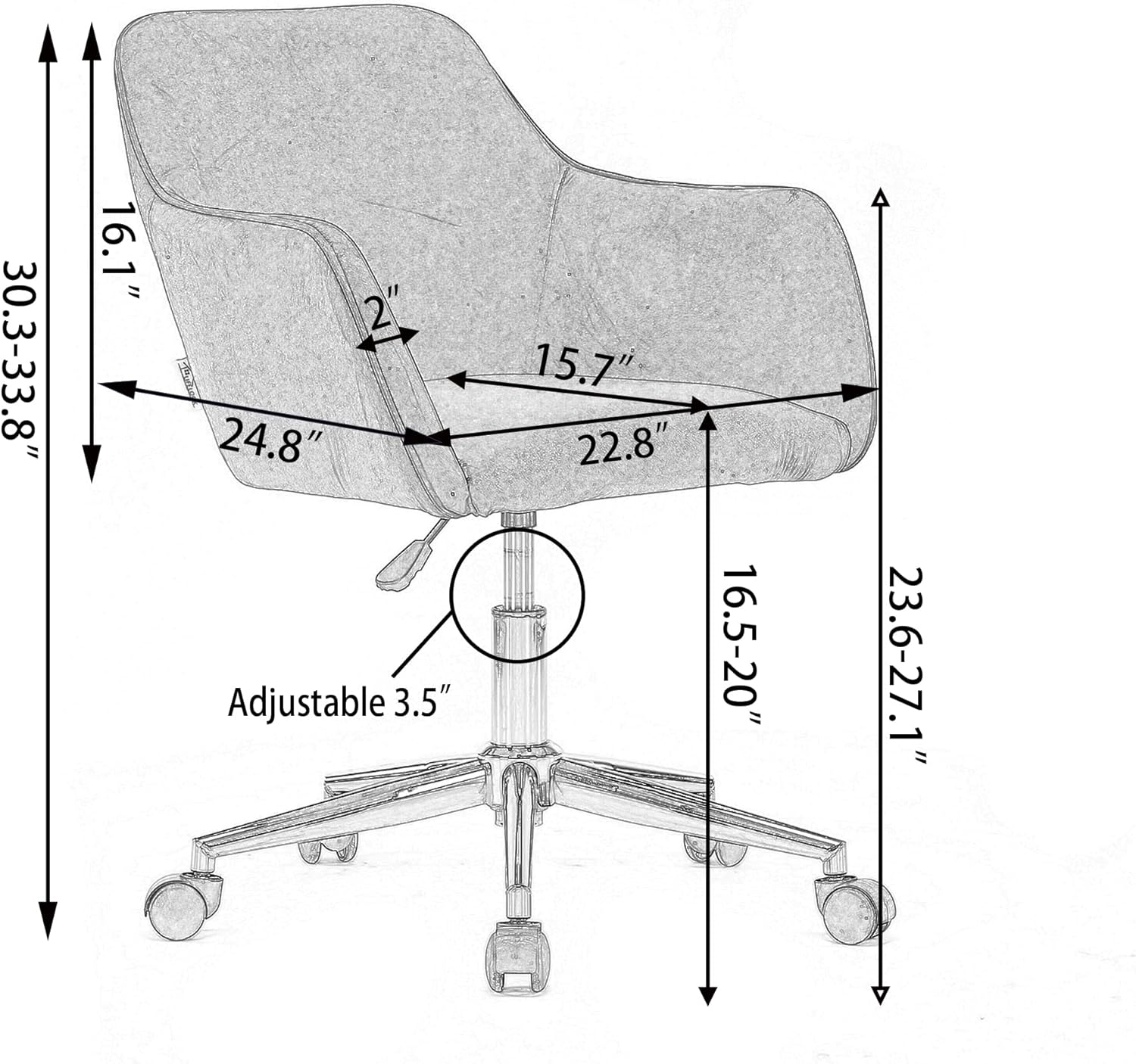 Home Office Desk Chair, 360° Swivel & Height Adjustable Task Chairs, Makeup Chair, Computer Chair with Stainless Base and 5 Wheels for Living Room, Bedroom, Home Office (White Teddy)