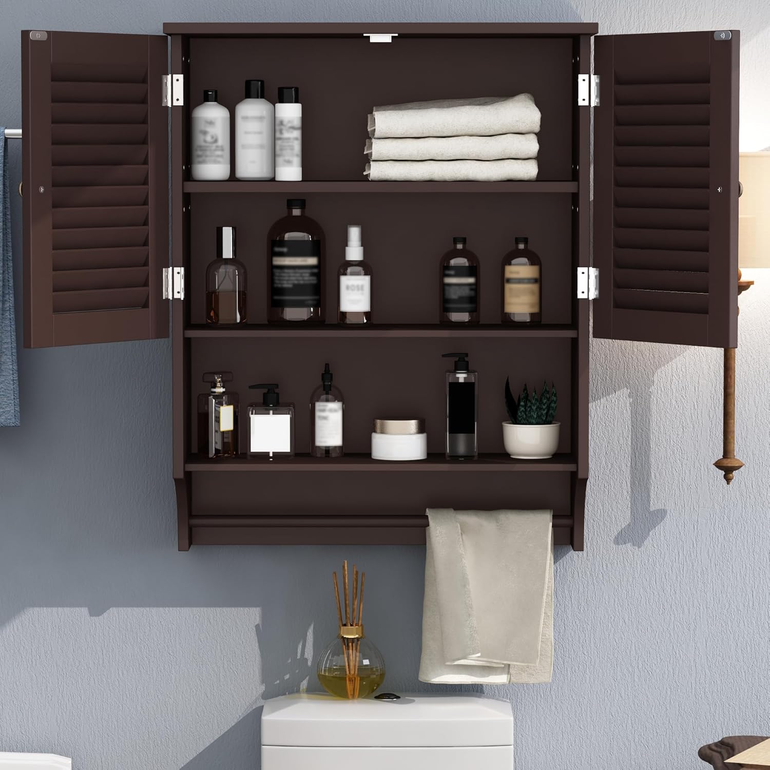 Bathroom Wall Cabinet with Towels Bar, 23.6" L x7.9 W x27.5 H MDF Material Medicine Cabinet