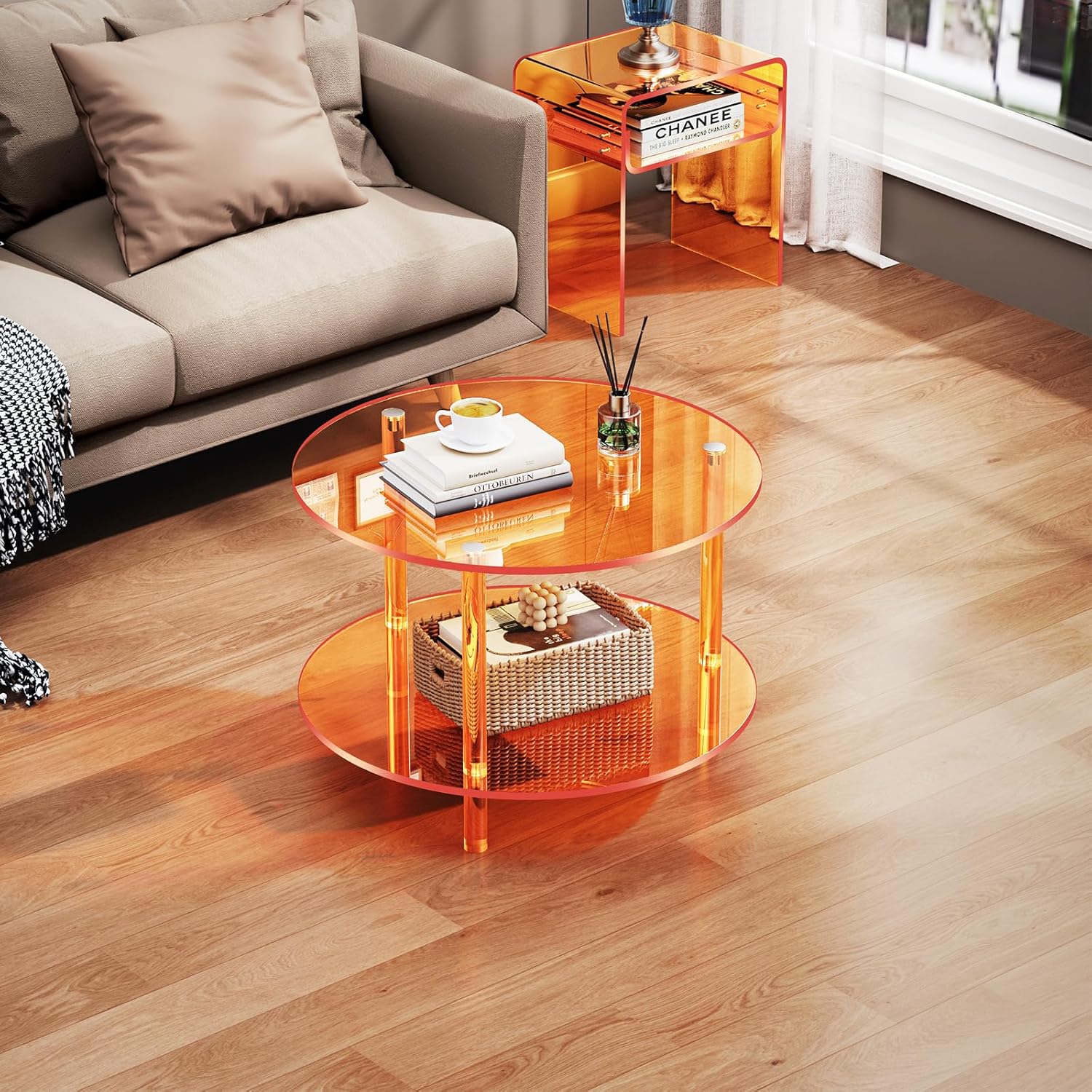 Acrylic Coffee Table, Small Round Modern Coffee Table