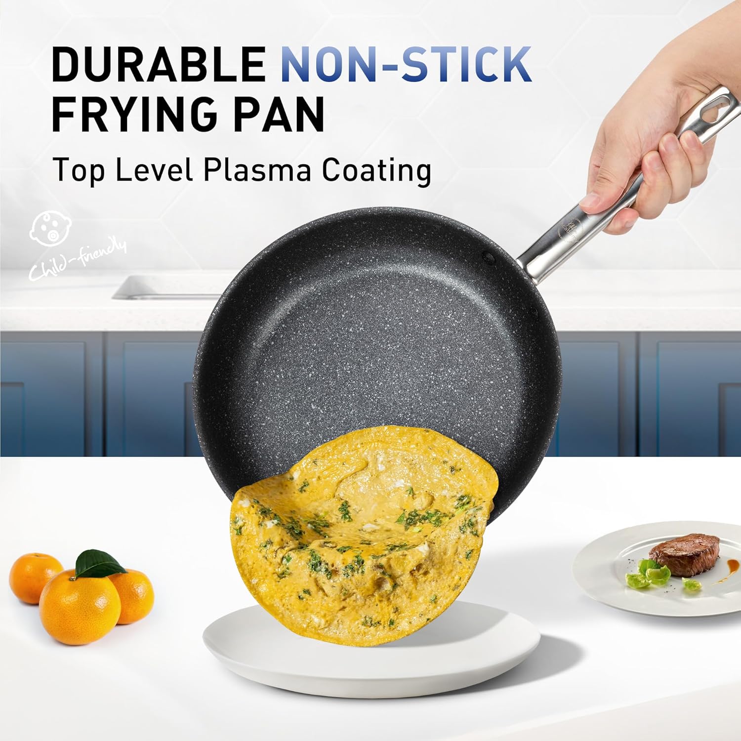 Nonstick Pots and Pans Set 6 Piece, 8" and 10" Skillet pan, 2Qt and 7Qt Casserole with Silicone Glass Lid, Non Toxic Deep Fry Pan, Induction Cookware Set with Plasma Titanium Coating