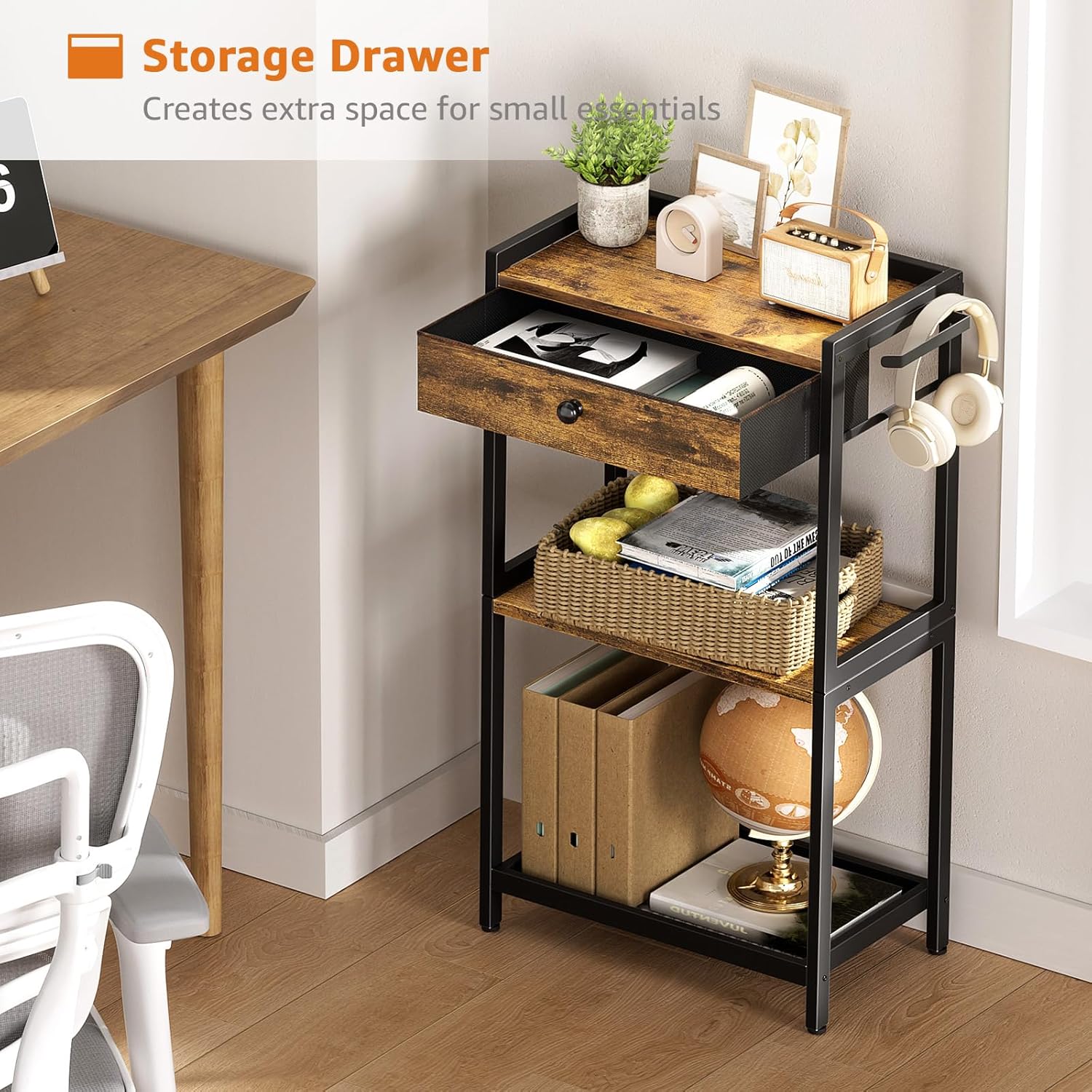 Farmhouse Bathroom Standing Shelf - Floor Freestanding Ladder Storage Shelves Organizer with Drawer Toilet Paper Holder