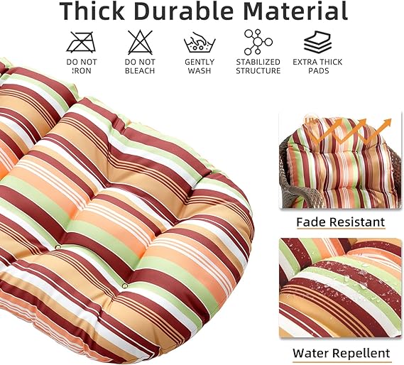 Chair Pads, Seat/Back Patio Cushions - Waterproof Solid Tufted Pillow, Indoor/Outdoor Pads with Ties
