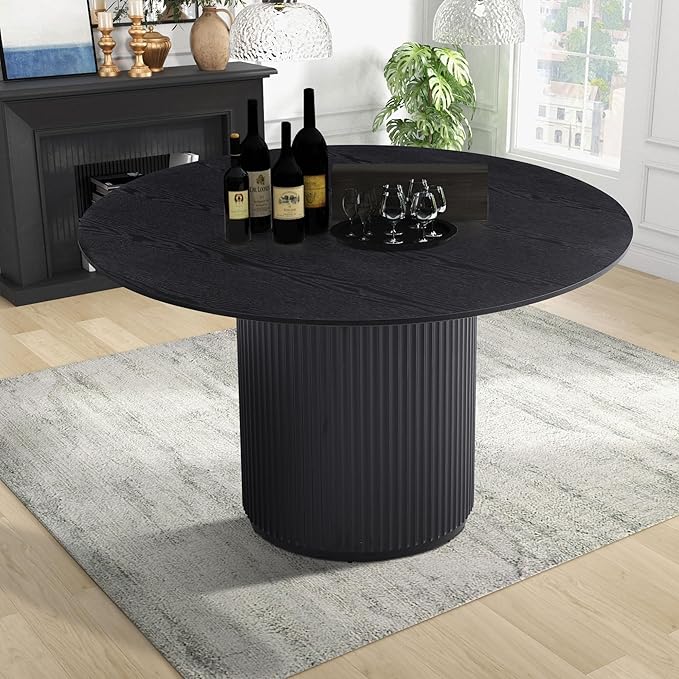 47.24" Round Wood Dining Table, Modern Kitchen Table with Wooden Pedestal Base