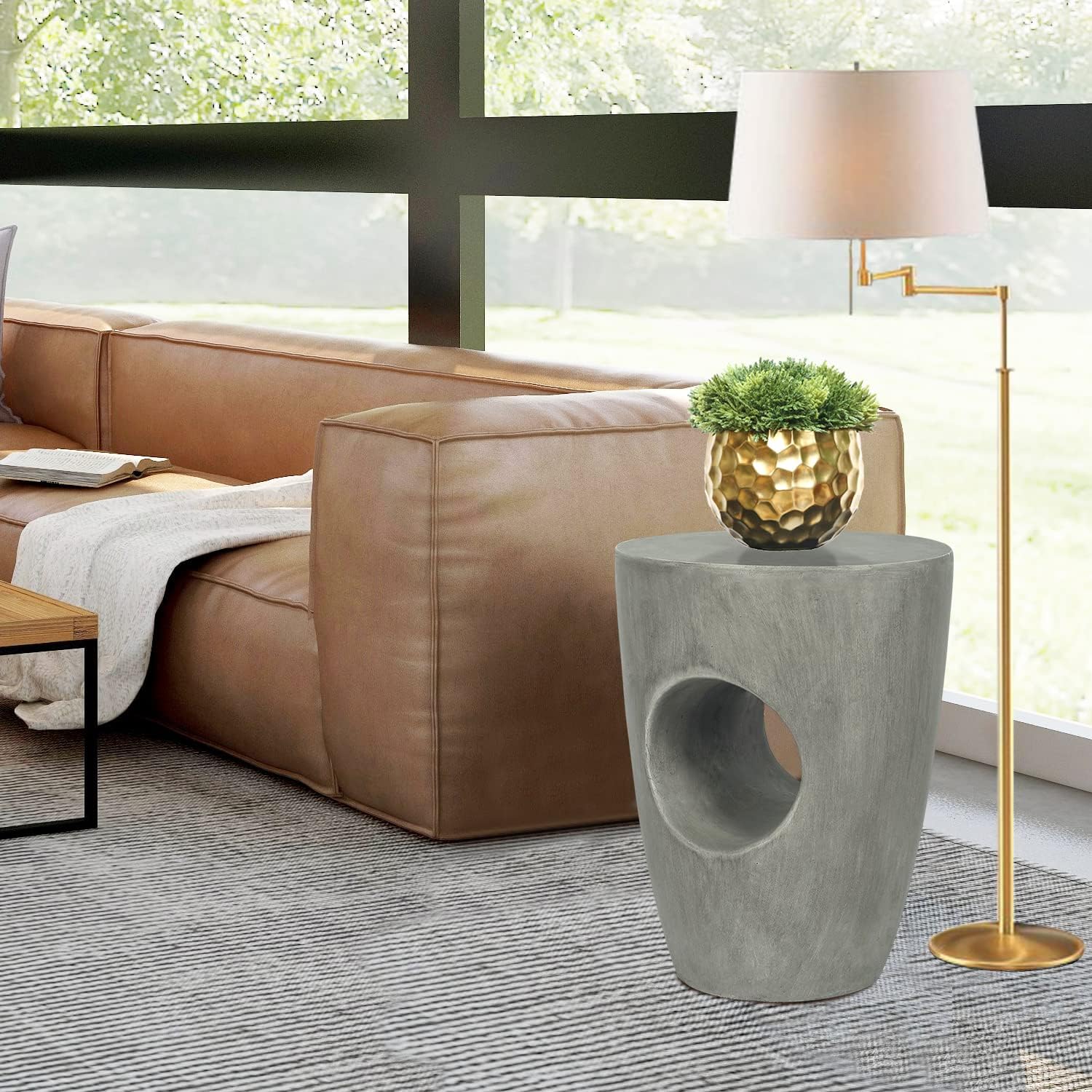 18.11" H Concrete Side Table for Outdoor, Modern Accent End Coffee Table Drink Table Nightstand