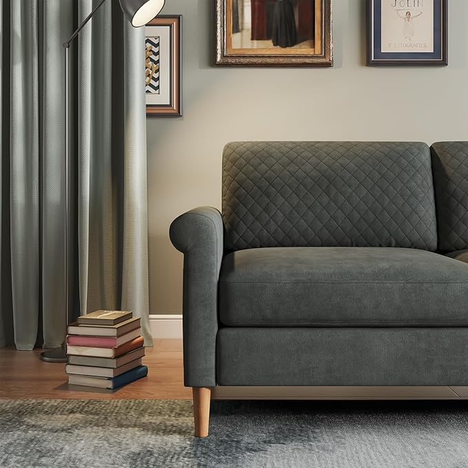 65.1''Loveseat Sofa Couch for Living Room, Modern Sofa,Small Couches for Small Spaces,Upholstered 2-Seater Love Seats Couch for Bedroom, Apartment, Home Office, Tool-Free Assembly,Grey