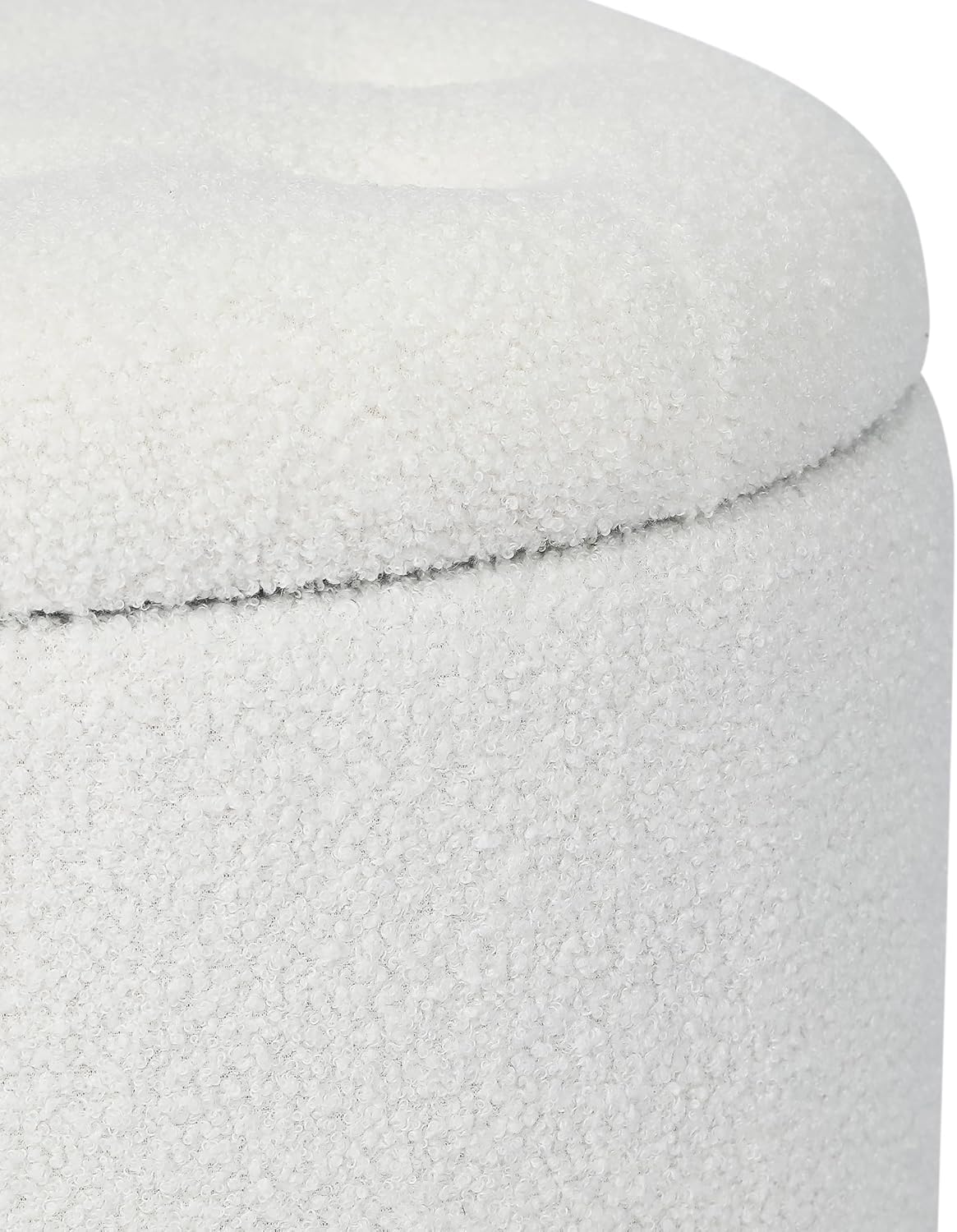 20" Teddy Fleece Round Storage Ottoman with Wheels, Upholstered Cushion Button Tufted Footstool with Storage