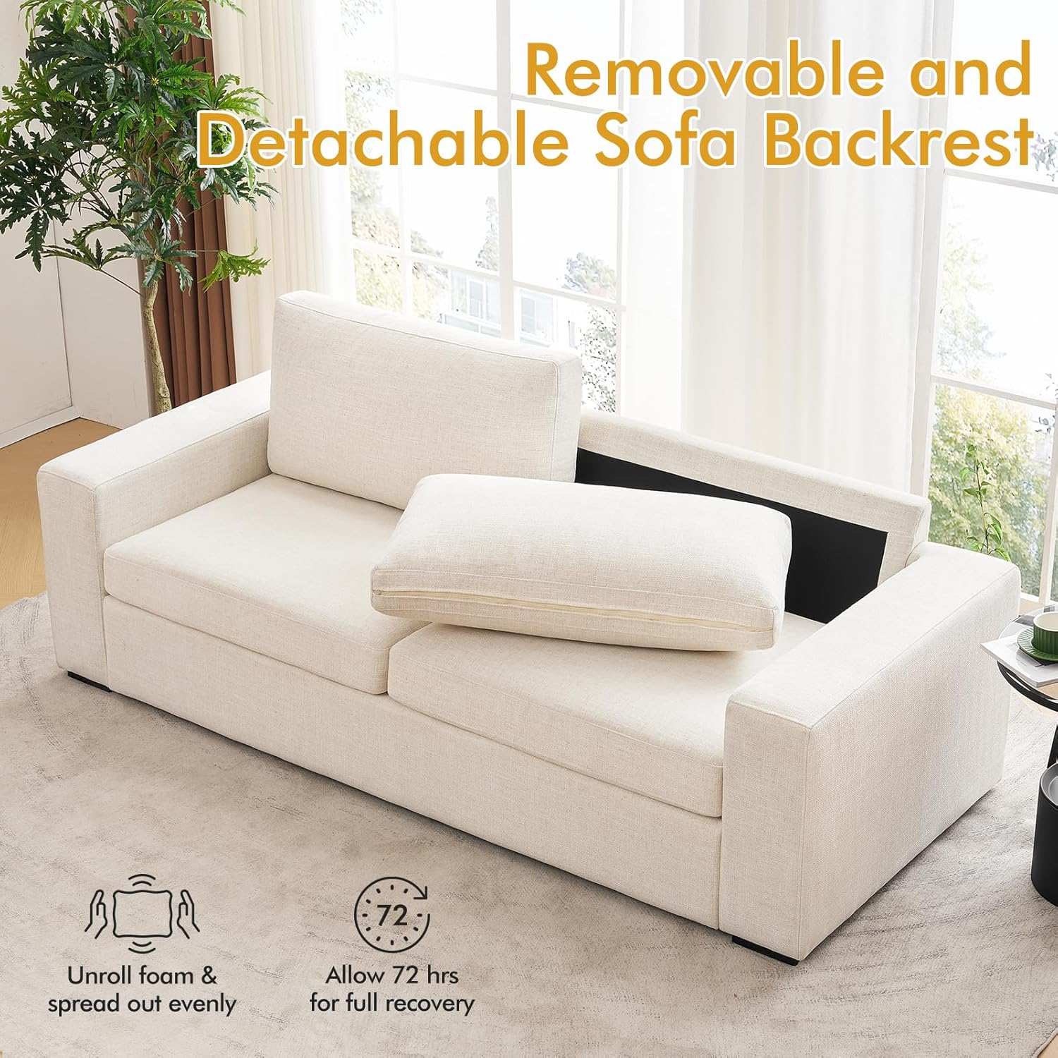 85" Luxury 3 Seater Sofa Couch for Living Room, Modern Upholstered Faux Leather Sofas Couches with Extra Deep Seats&Removable Cover, Comfy Sofa Couch