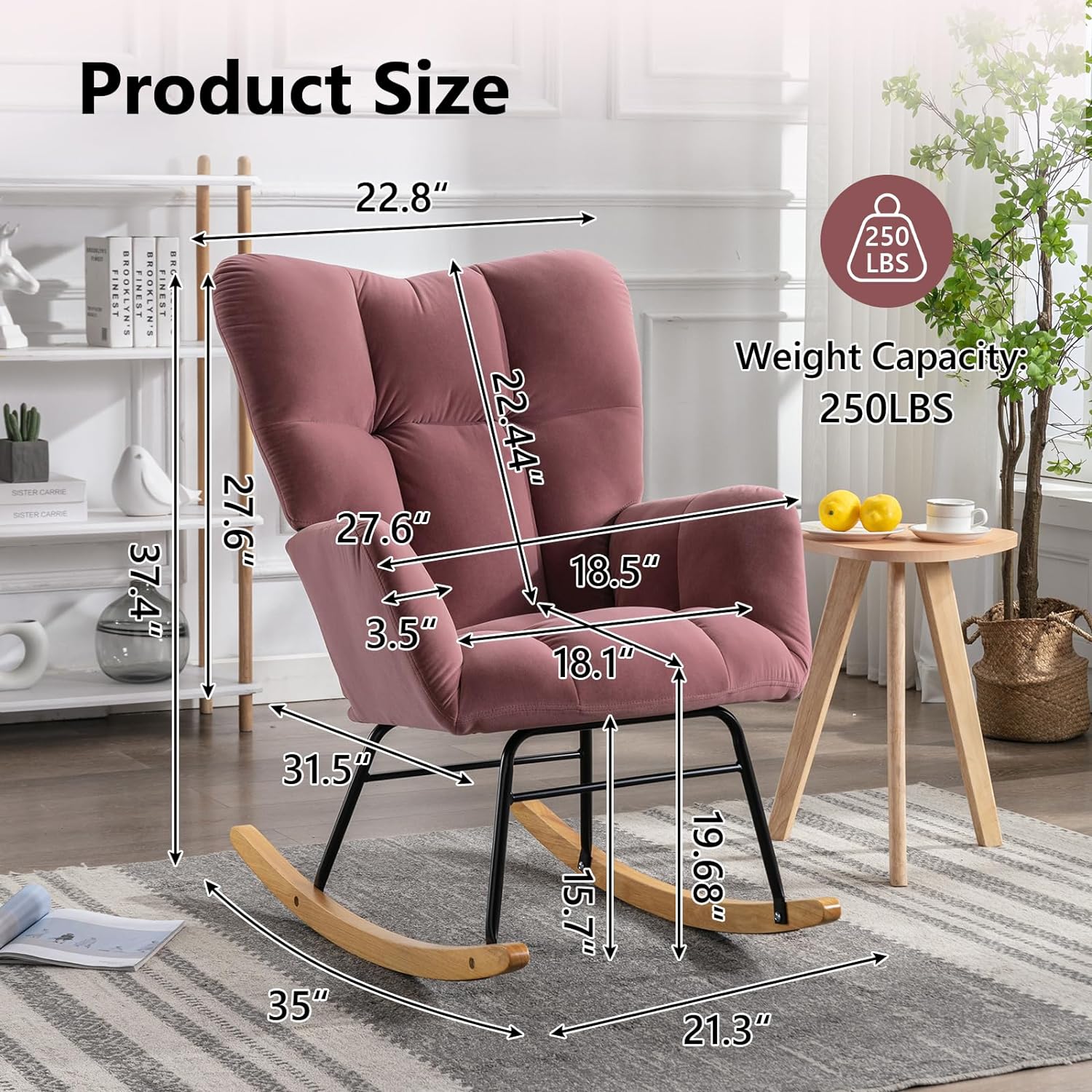 Nursery Rocking Chair Teddy Upholstered Glider Rocker Rocking Accent Chair Padded Seat with High Backrest Armchair Comfy Side Chair for Living Room Bedroom Offices (Green)