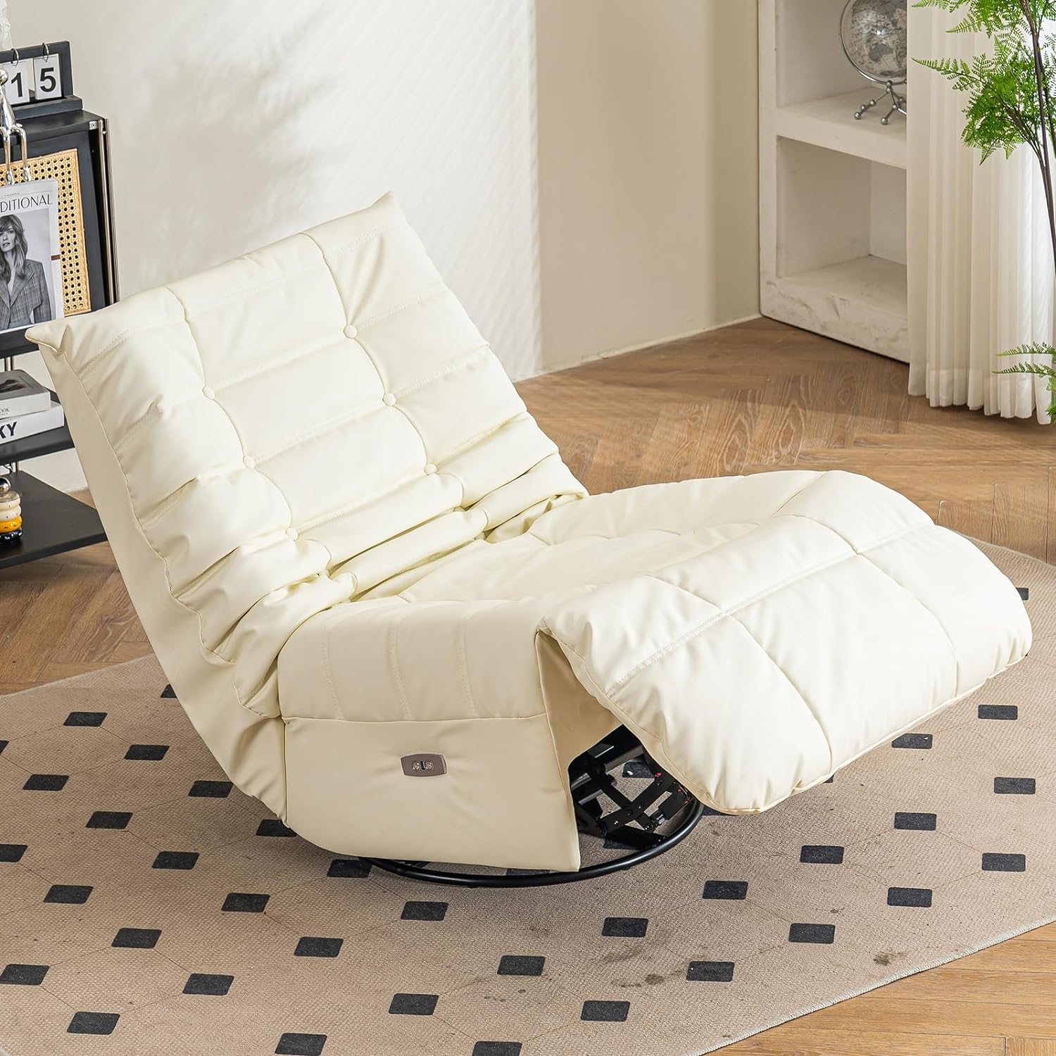 Swivel Glider Rocking Chair, Power Recliner Chair with Side Pocket, Home Theater Lounge Chair, Leisure Single Swivel Rocking Sofa Chair with USB Charger for Living Room (White)