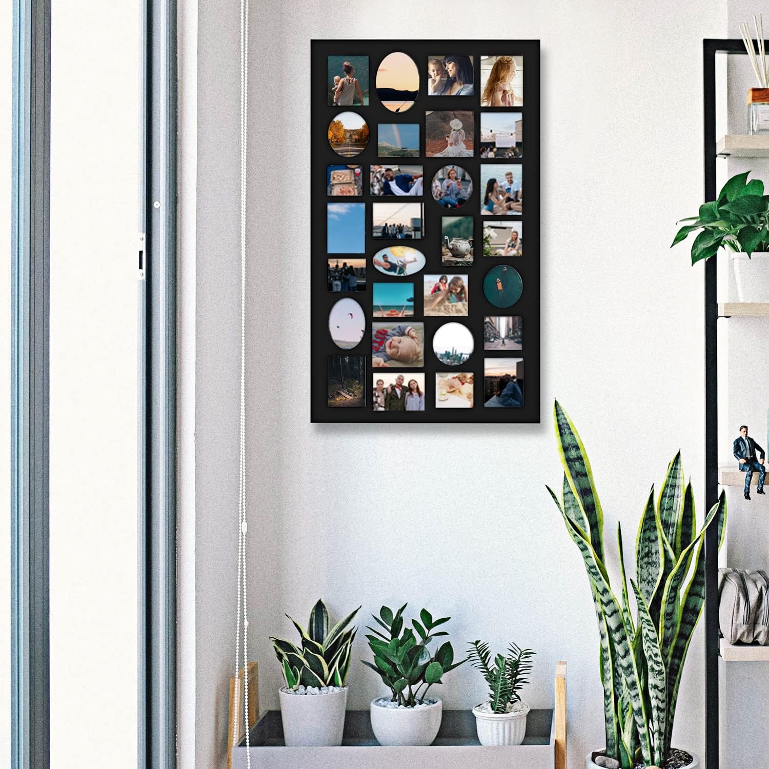 Decorative Black Wood Wall Hanging Collage Picture Photo Frame, 29 Openings