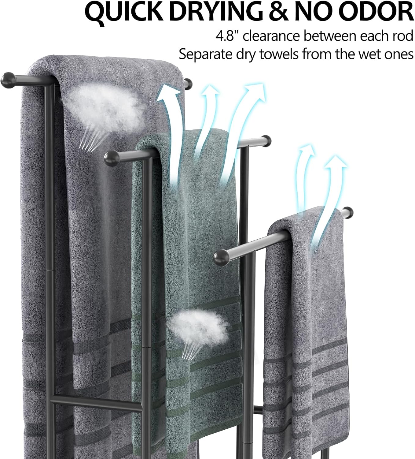 3 Tier Freestanding Towel Rack for Bathroom, 40" Tall Floor Standing Towel Racks with Storage Basket and Shelf