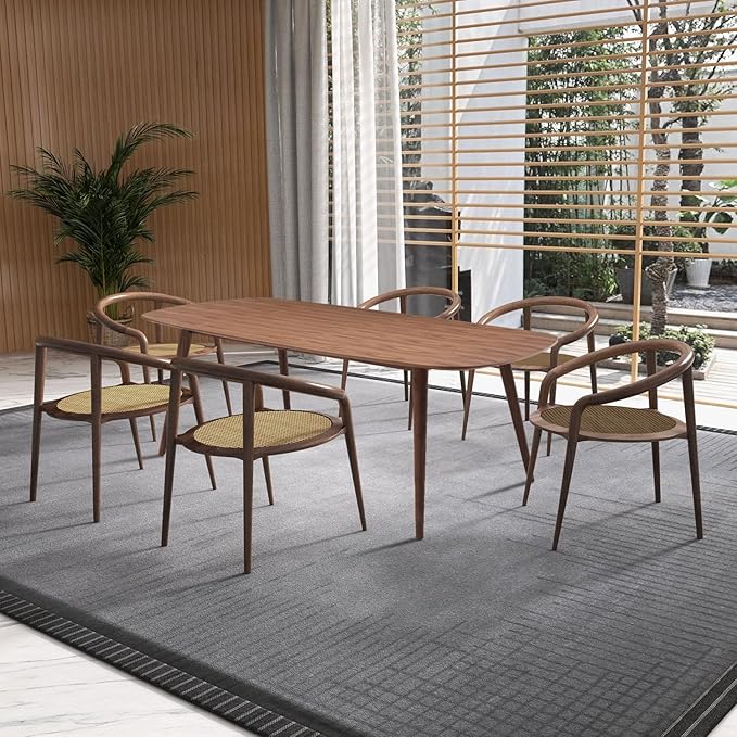 70.9" Oval Wood Dining Table, Mid Century Modern Kitchen Rectangular Wood Table