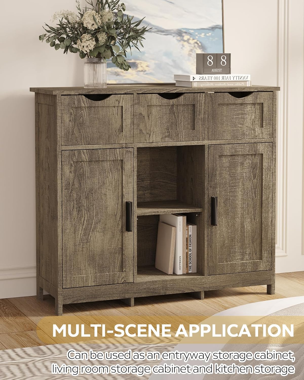 Wooden Floor Cabinet, with Drawers and Shelves Storage Cabinets, Accent Cabinet