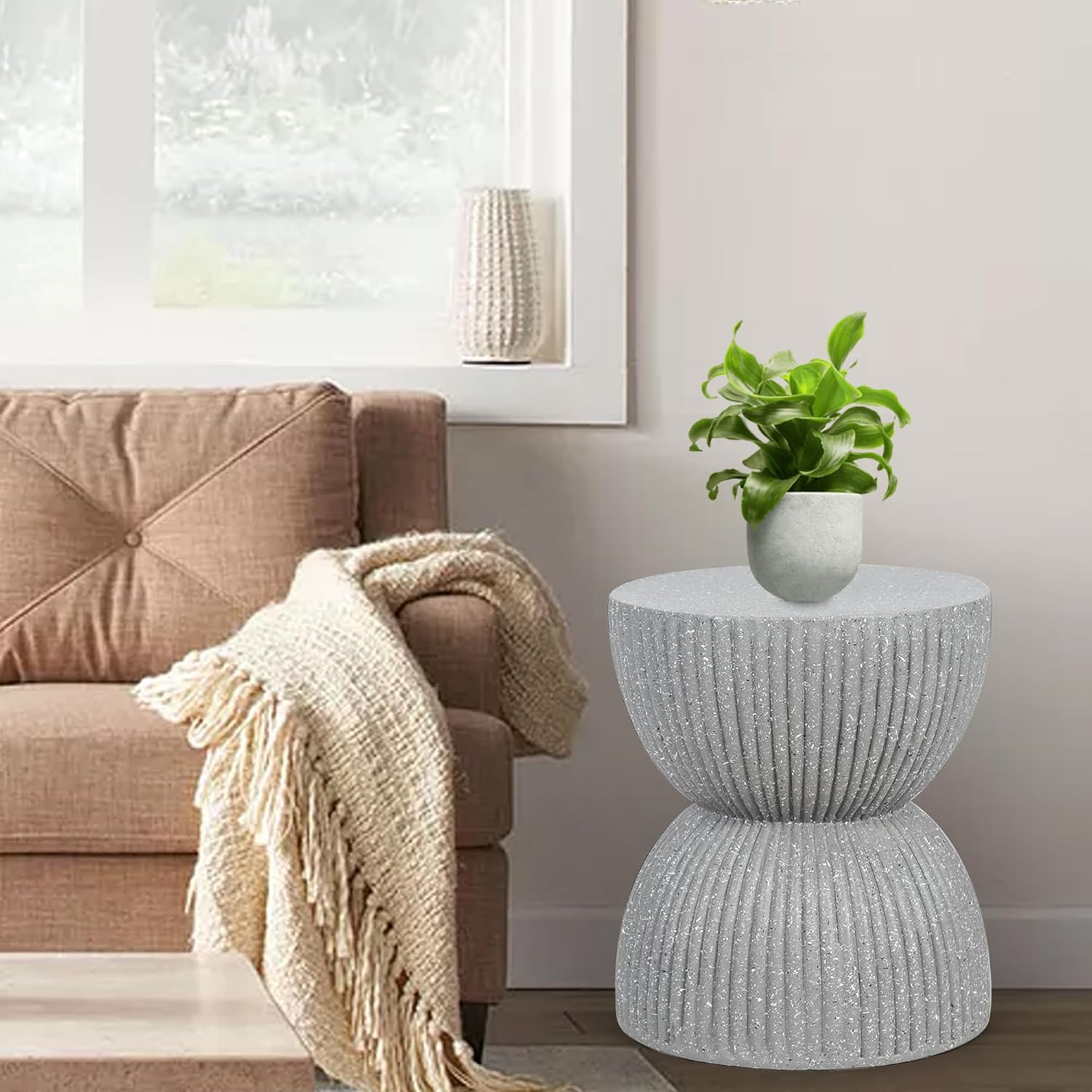 16.9" H Concrete Side Table for Outdoor, Modern Accent End Coffee Table