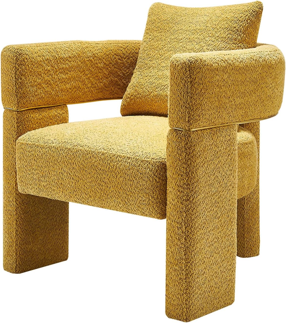 Boucle Fabric Accent Chair, Modern Upholstered Armchair with Open Back, Single Sofa Chair with Lumbar Pillow, Cozy Reading Chair for Living Room (Yellow)