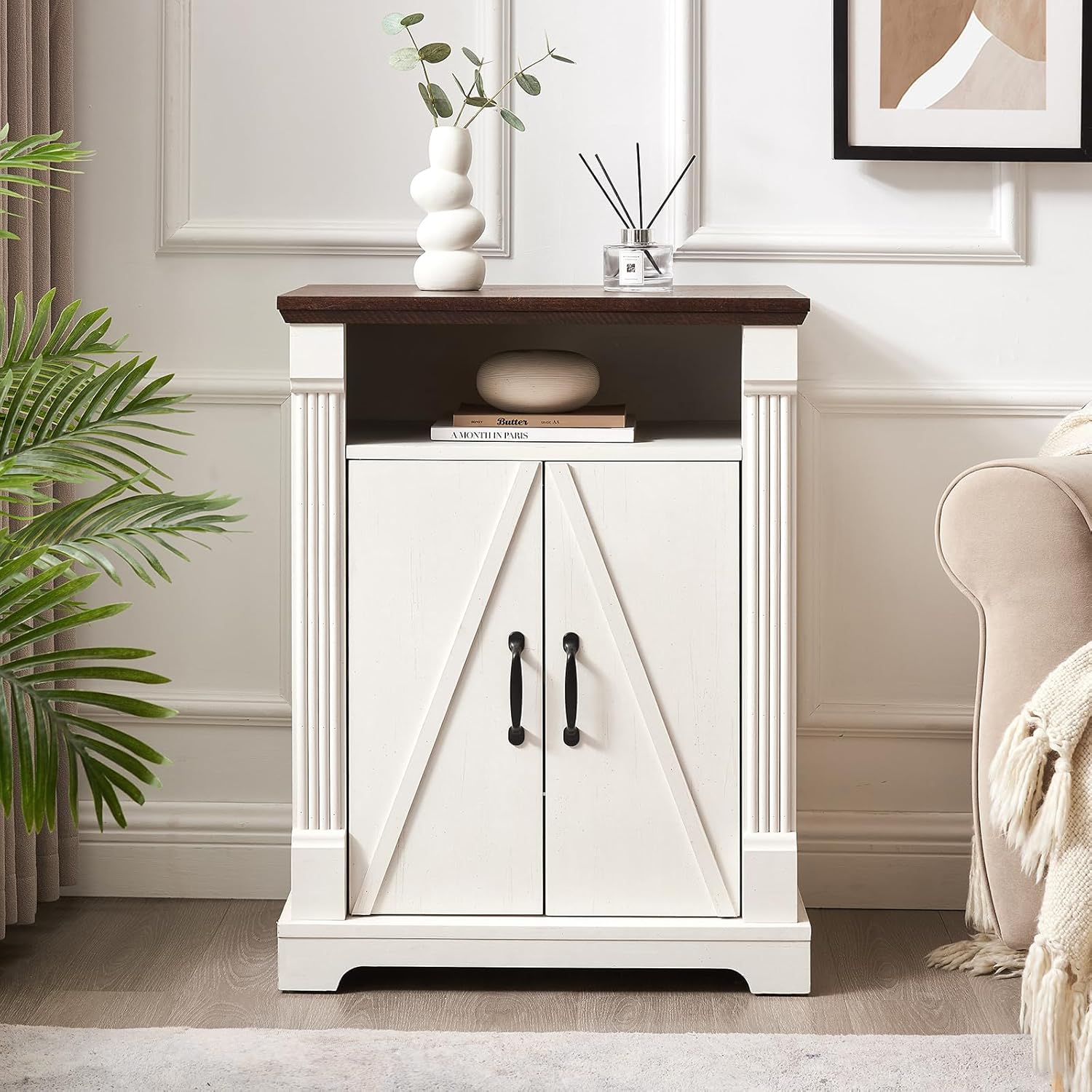 Farmhouse Bathroom Storage Cabinet, Wooden Storage Organizer, Bathroom Floor Cabinet with 2 Doors & Adjustable Shelf