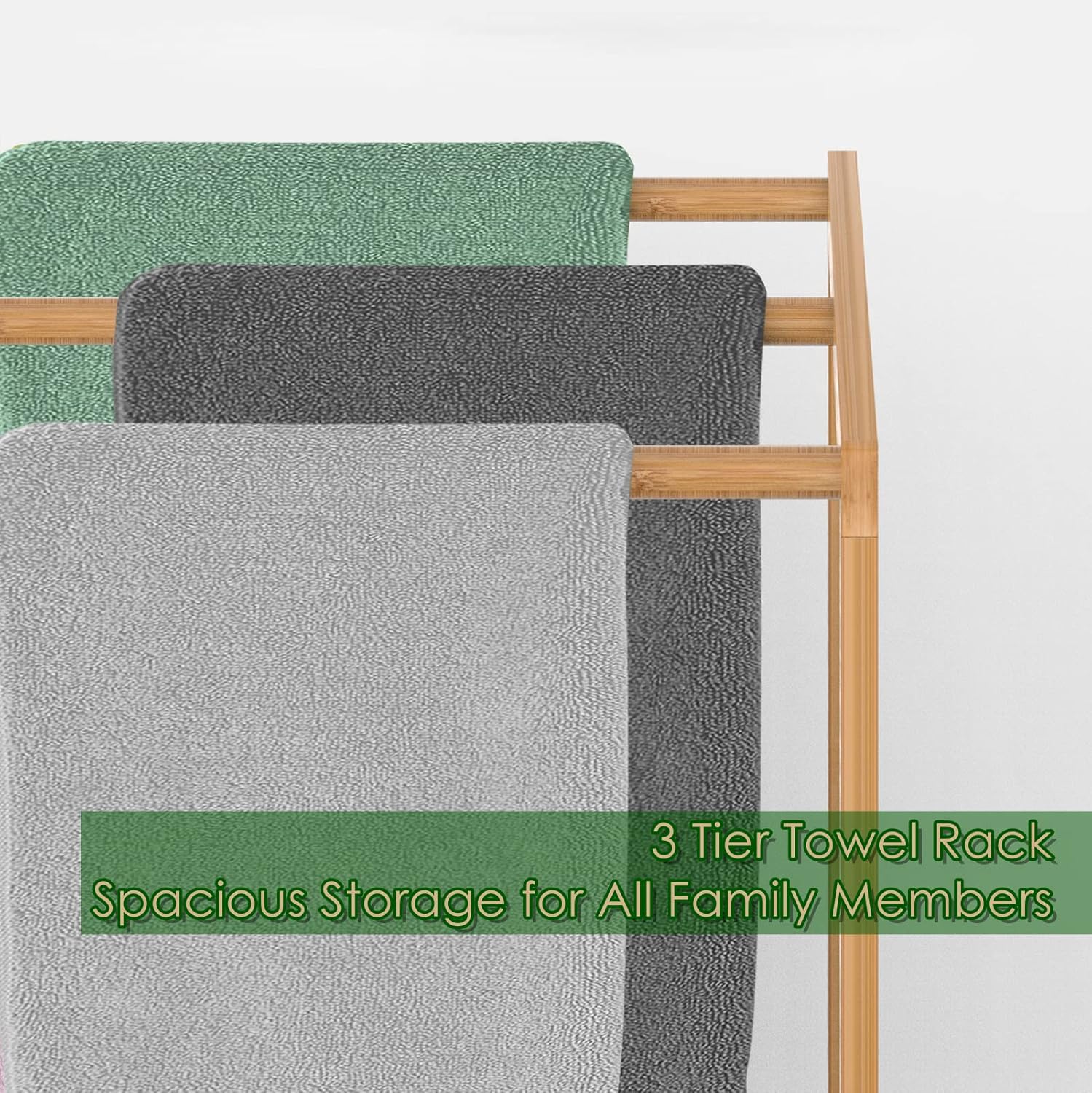 Bamboo Towel Rack for Bathroom, 3 Tier Freestanding Towel Holders with Bottom Storage Shelf for Hand Towel