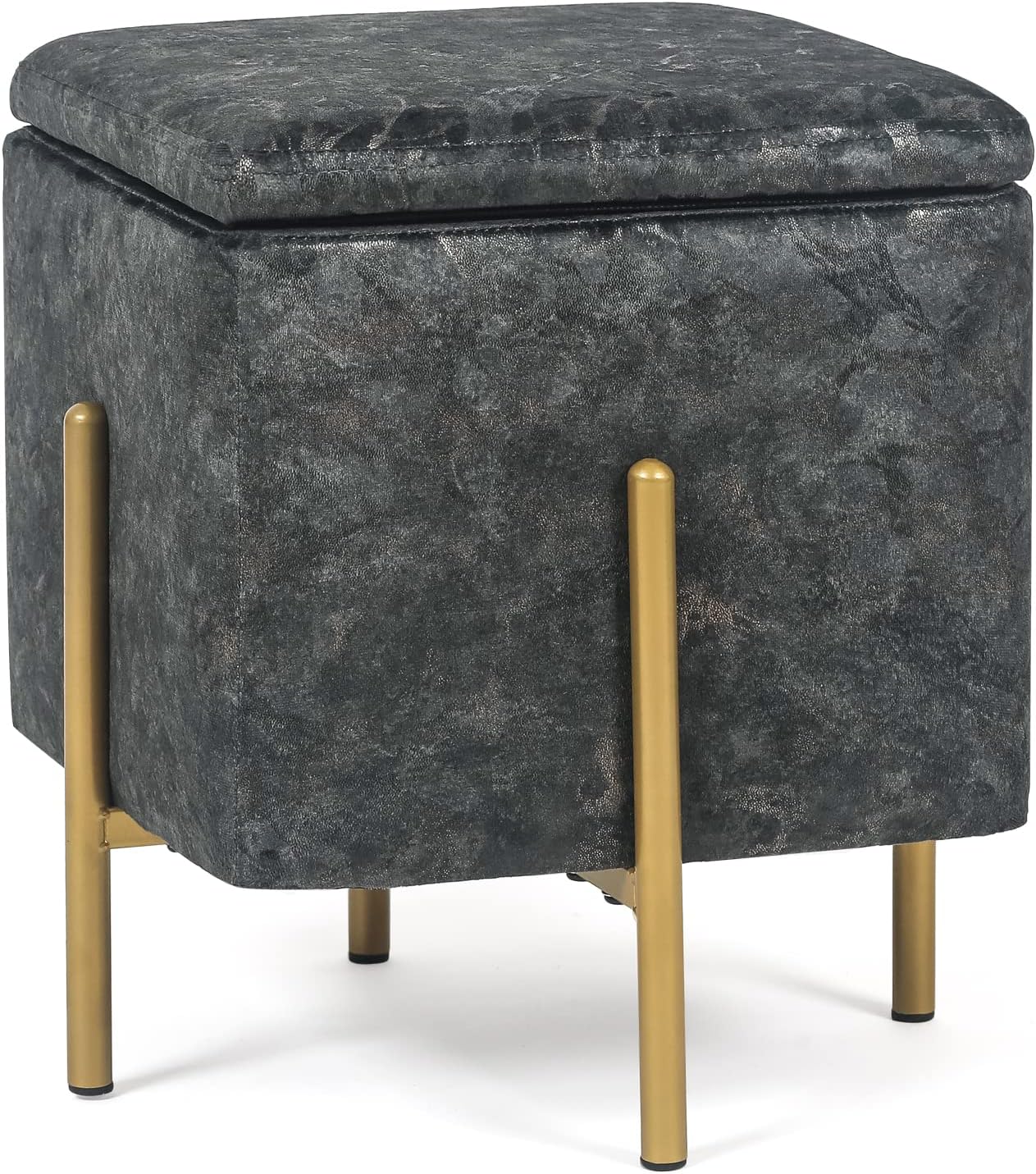Upholstered Tufted Square Storage Ottomans, Grey Marble Modern Velvet Footrest Ottomans with Storage