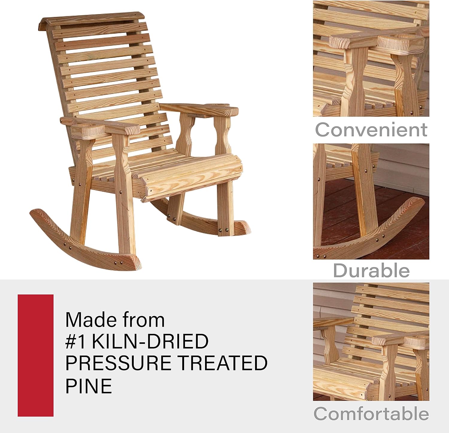 Heavy Duty 600 Lb Roll Back Pressure Treated Rocking Chair with Cupholders (Unfinished)