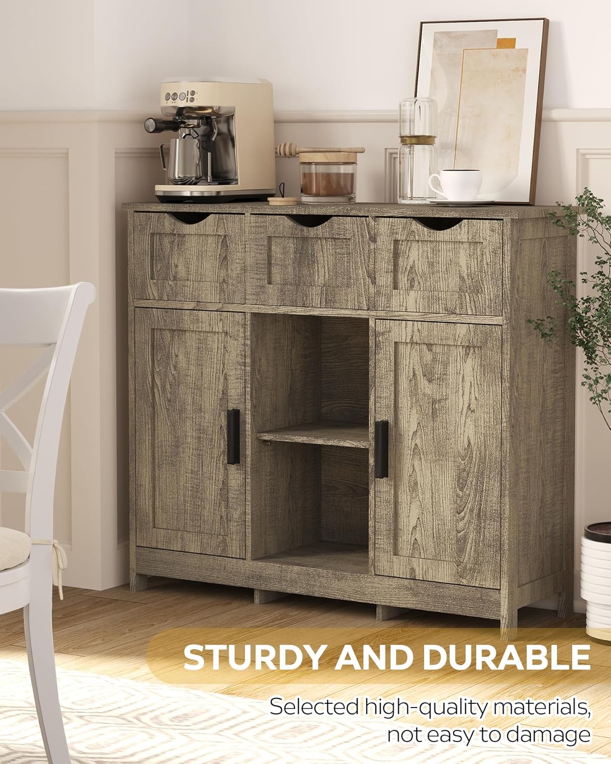 Wooden Floor Cabinet, with Drawers and Shelves Storage Cabinets, Accent Cabinet