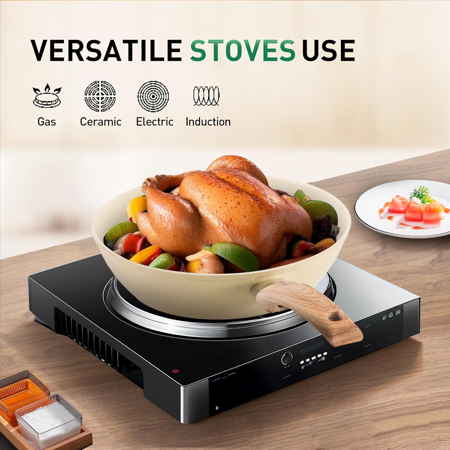 Kitchen Cookware Sets Nonstick, 12 Piece Pots and Pans Set Granite Cooking Set for Induction & Dishwasher Safe, Oven, Stovetop, Beige