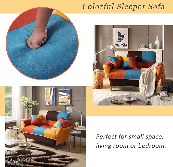 Sleeper Sofa Couch Bed, Small Space Colorful Sleeper Bed with Pillows