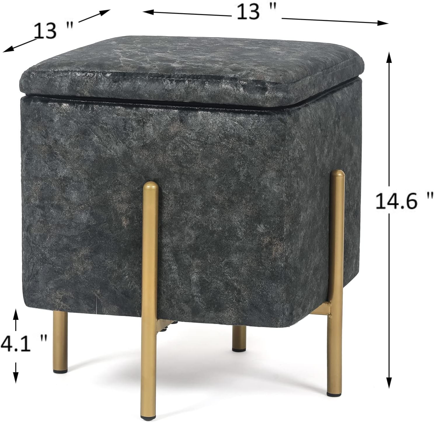 Upholstered Tufted Square Storage Ottomans, Grey Marble Modern Velvet Footrest Ottomans with Storage