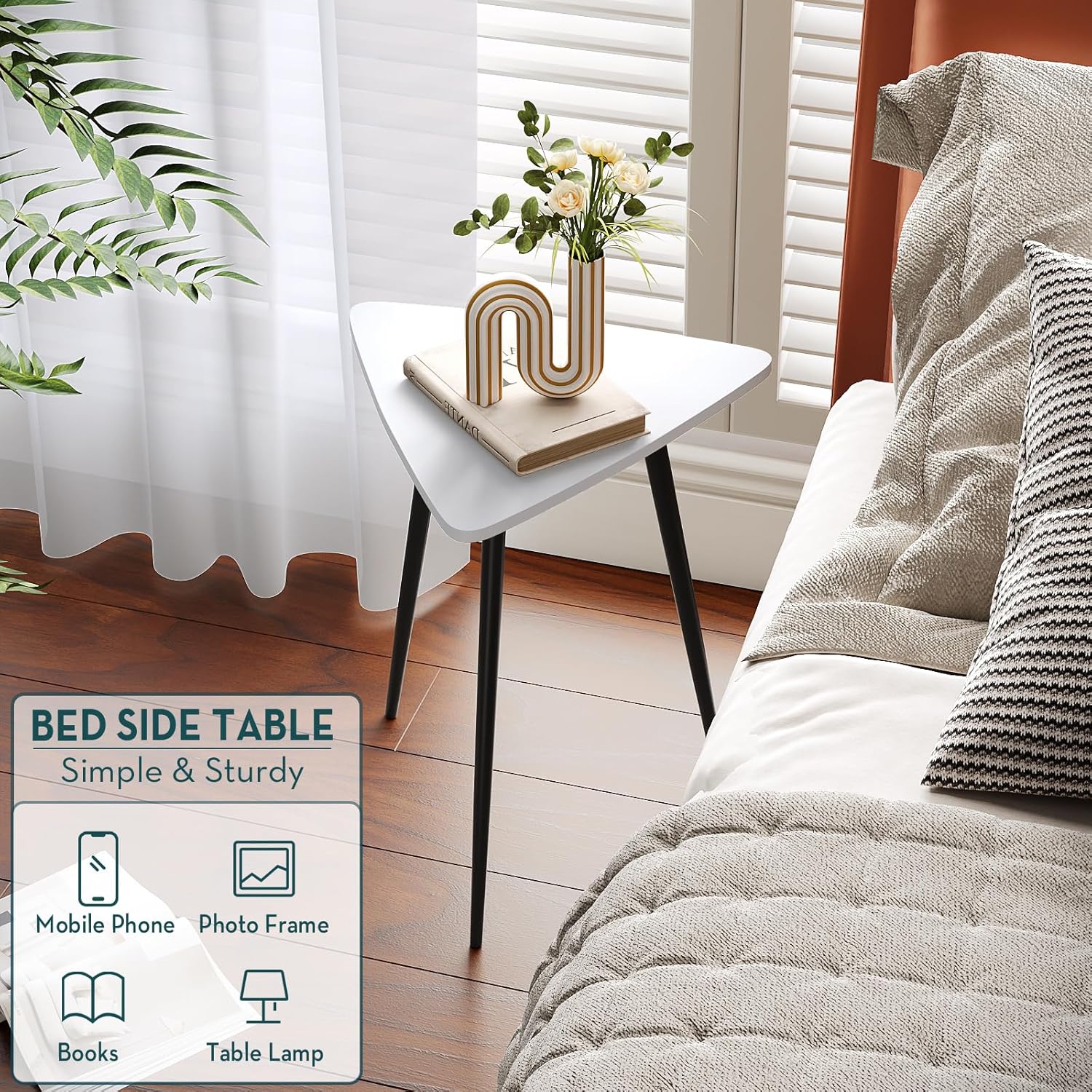 White Side Table Small Triangle End Tables Modern Narrow Sofa Table