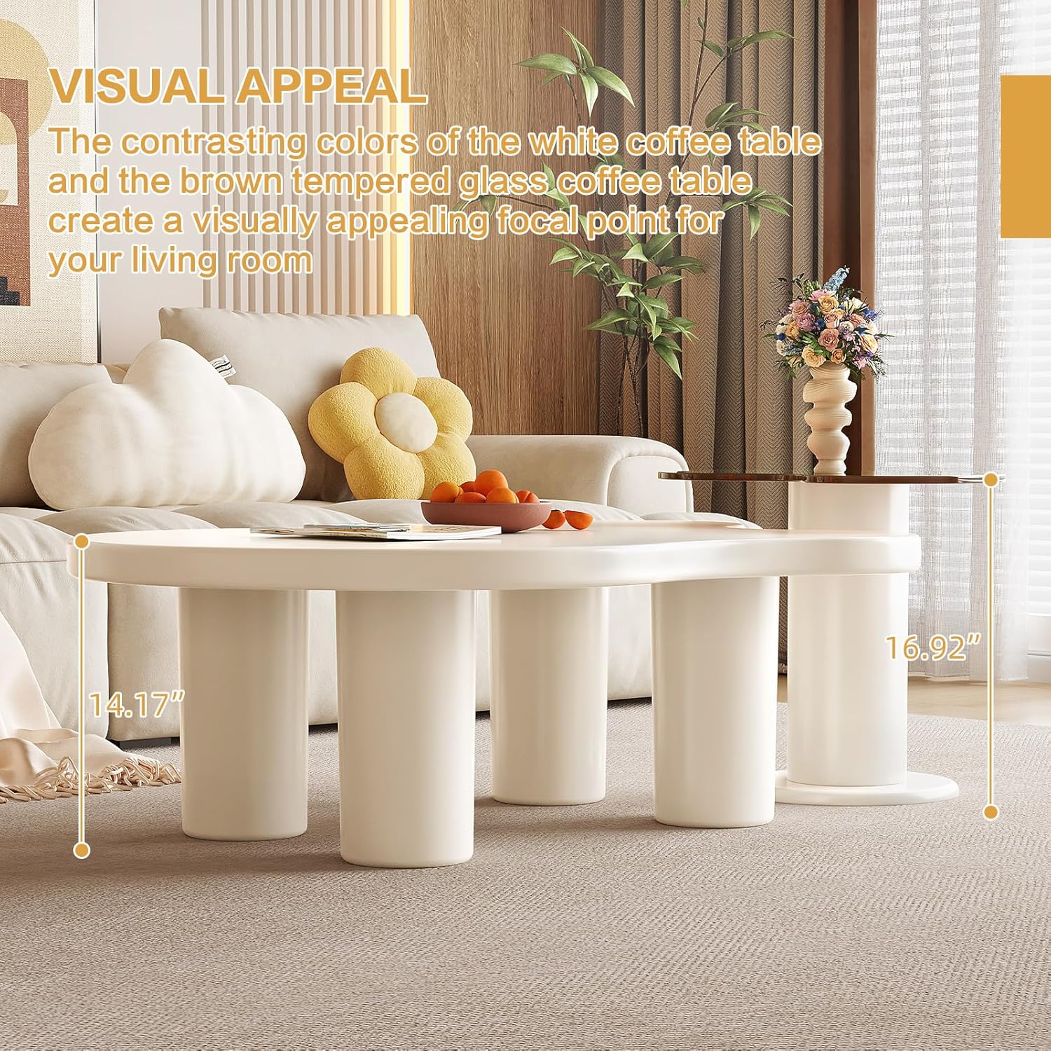 40.94" Modern Nesting Coffee Tables Set of 2, 2 in 1 Irregular Coffee Table, with Glass Top End Table for Living Room