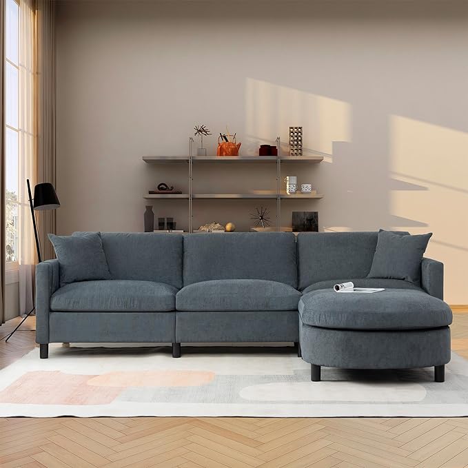 107.87'' Sectional Sofa Couch with Curved Convertible Ottoman for Living Room
