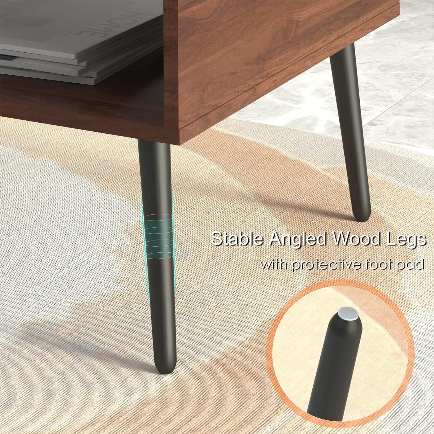 Coffee Table, Mid Century Modern Center Table for Living Room with Storage