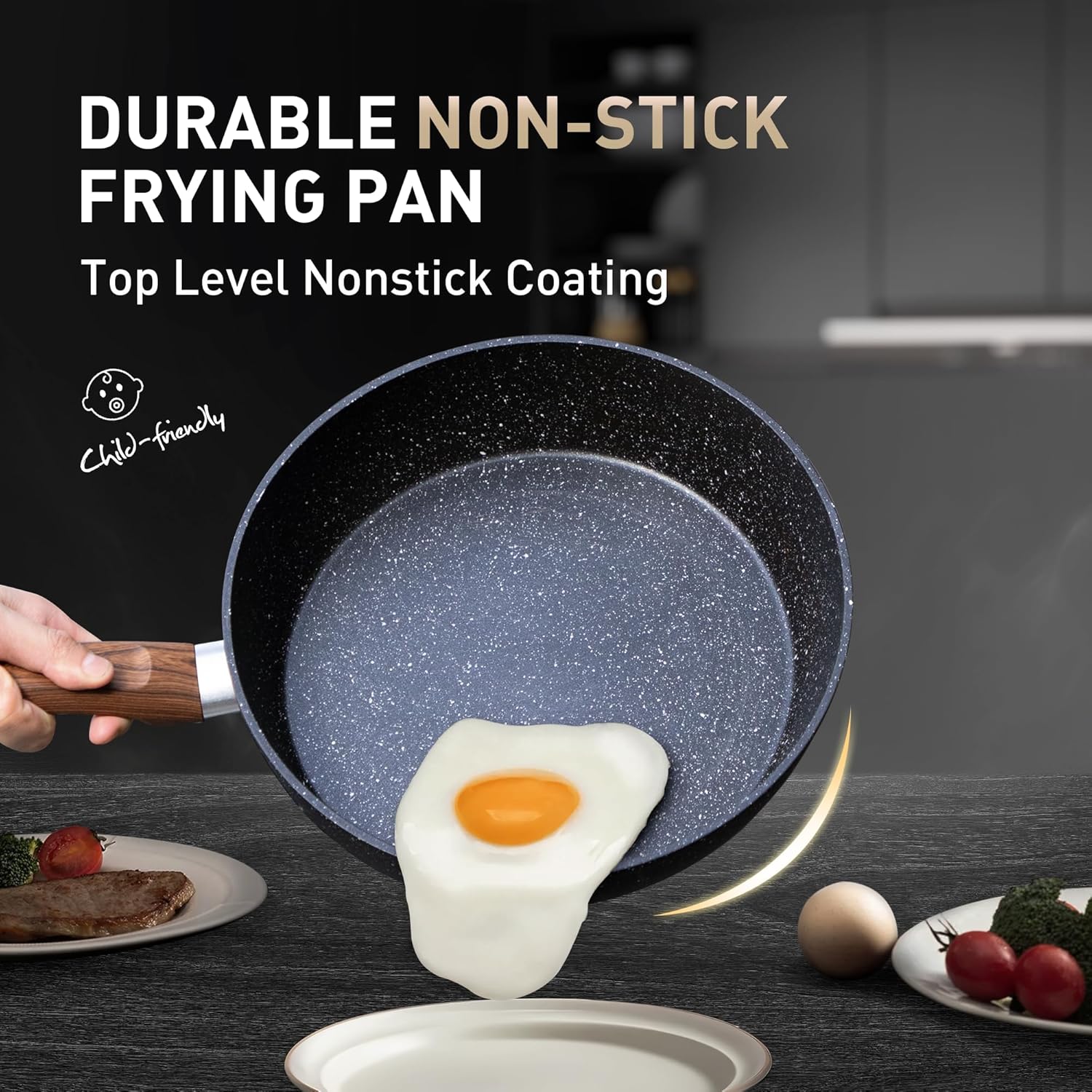 Pots and Pans Set Non Stick, 12 Piece Kitchen Cookware Sets, Black Granite Induction Compatible Cookware Set, Pot and Pan Sets for Cooking Nonstick