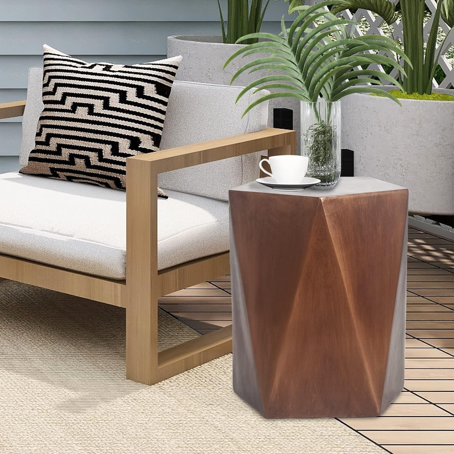 Concrete Outdoor Side, Accent End Coffee Table Plant Stand