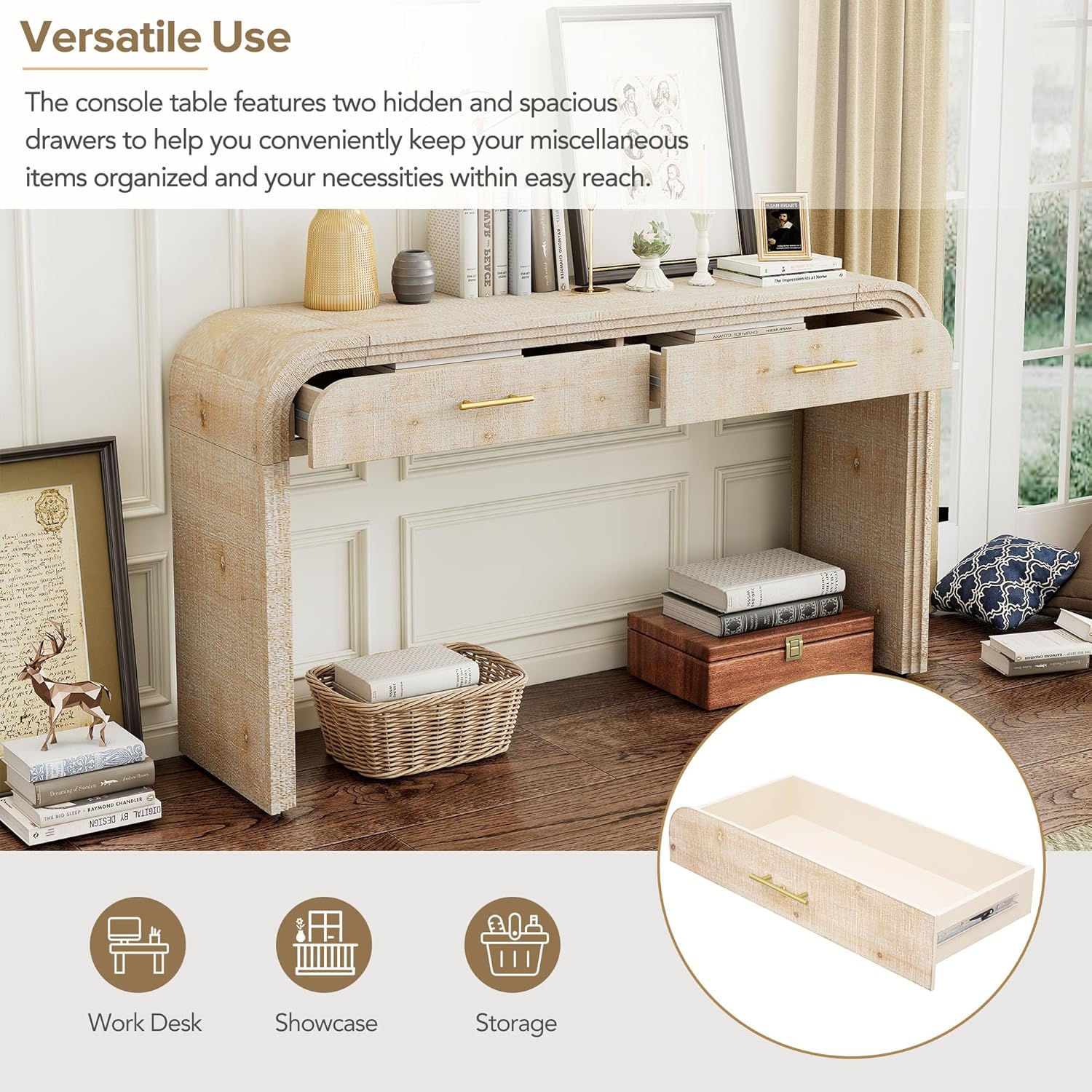 59'' Retro Console Table Farmhouse Sofa Table Entryway Table with Drawer