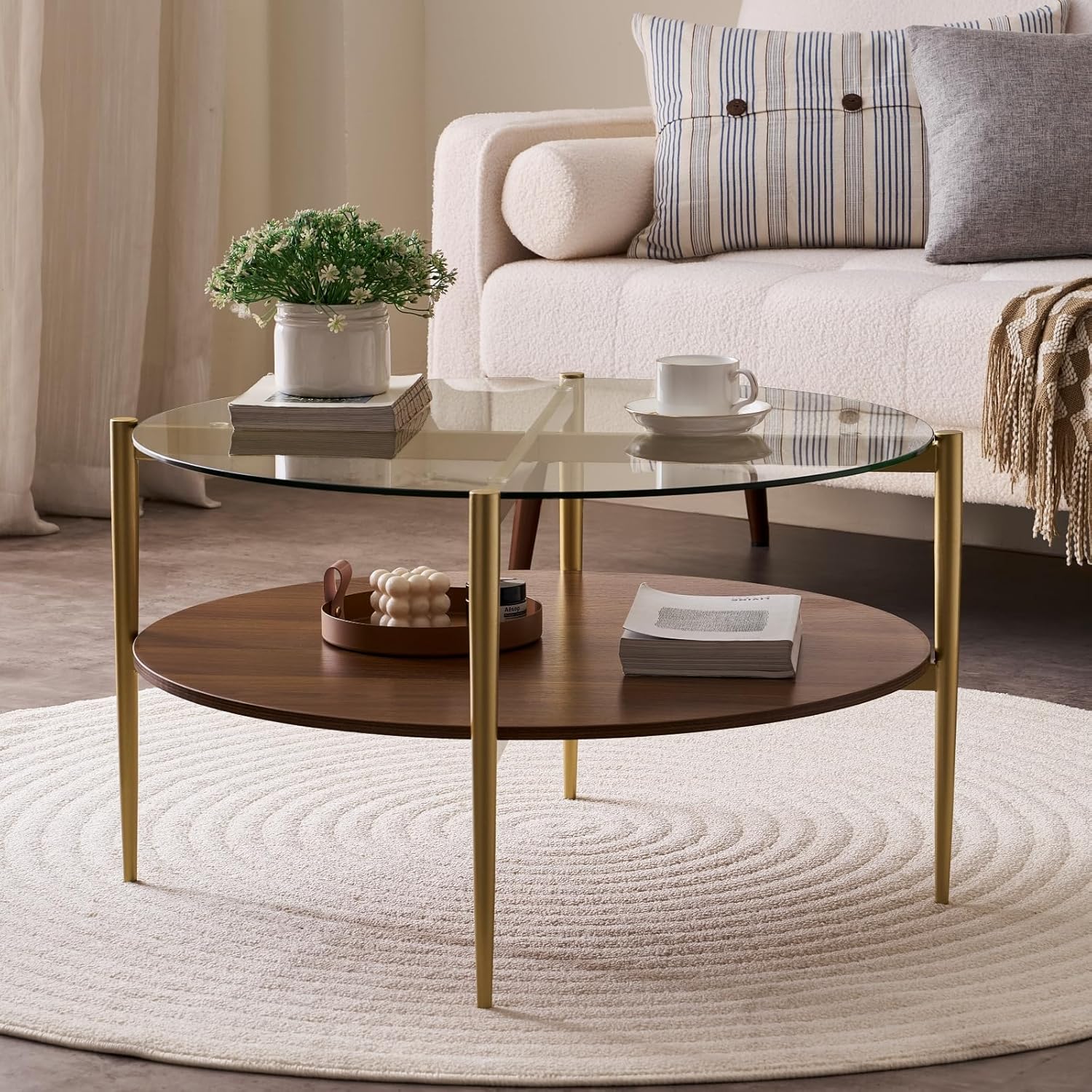 Round Coffee Table, Mid-Century Modern Design, D30“ x H17”, for Living Room