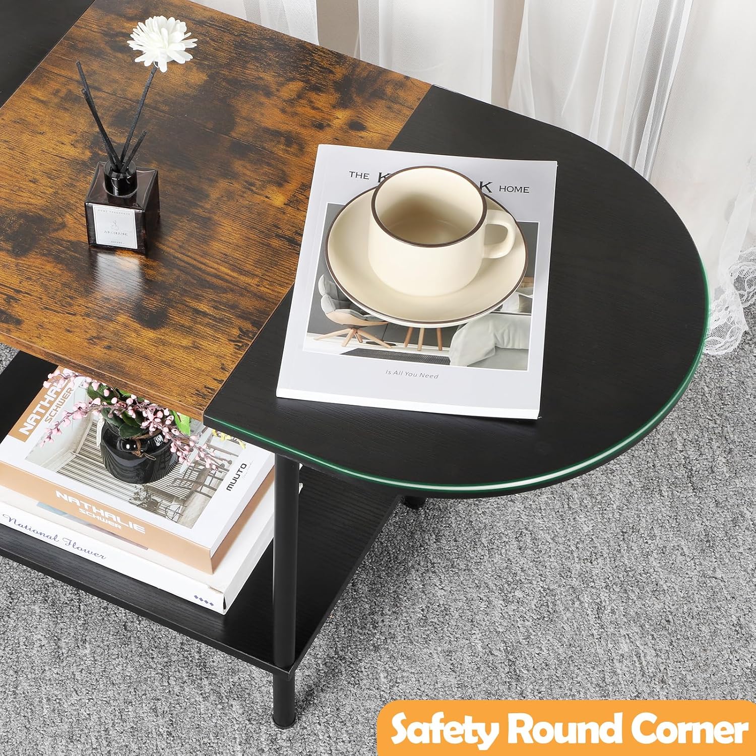 Coffee Tables for Living Room,2-Tier Small Oval Center Table Industrial Modern Style Coffee Table