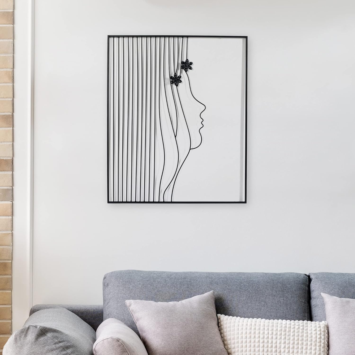 Minimalist Wall Decor Framed Abstract Wall Art, 19 x 23 inch Black Metal Line Home Decor