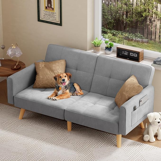 70.9" Sleeper Sofa with Adjustable Backrest, Modern Folding Daybed for Living Room, Dorm, Bedroom, Apart, 6 Legs and 2 Extra Support Rods, Removable Armrests