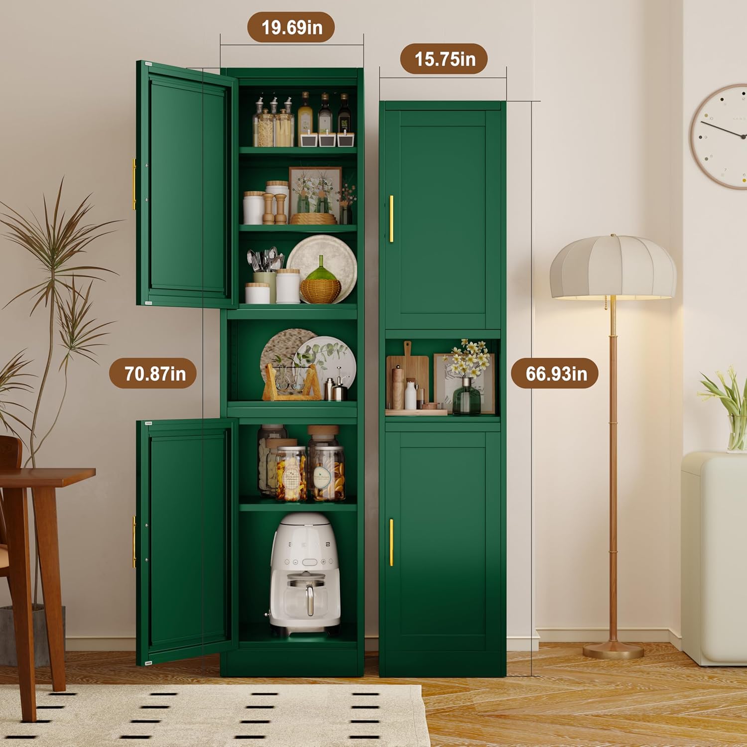 Tall Bathroom Storage Cabinet, 67" H Slim Corner Floor Cabinet with 2 Doors and 3 Adjustable Shelves, Small Space Narrow Bathroom Organizer