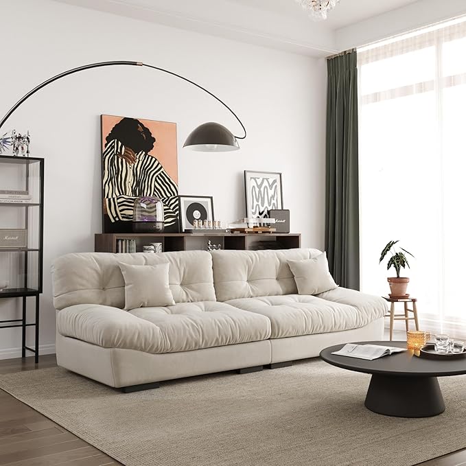 105" Suede Fabric Sectional Sofa Cloud Shape Couch for Living Room Beige