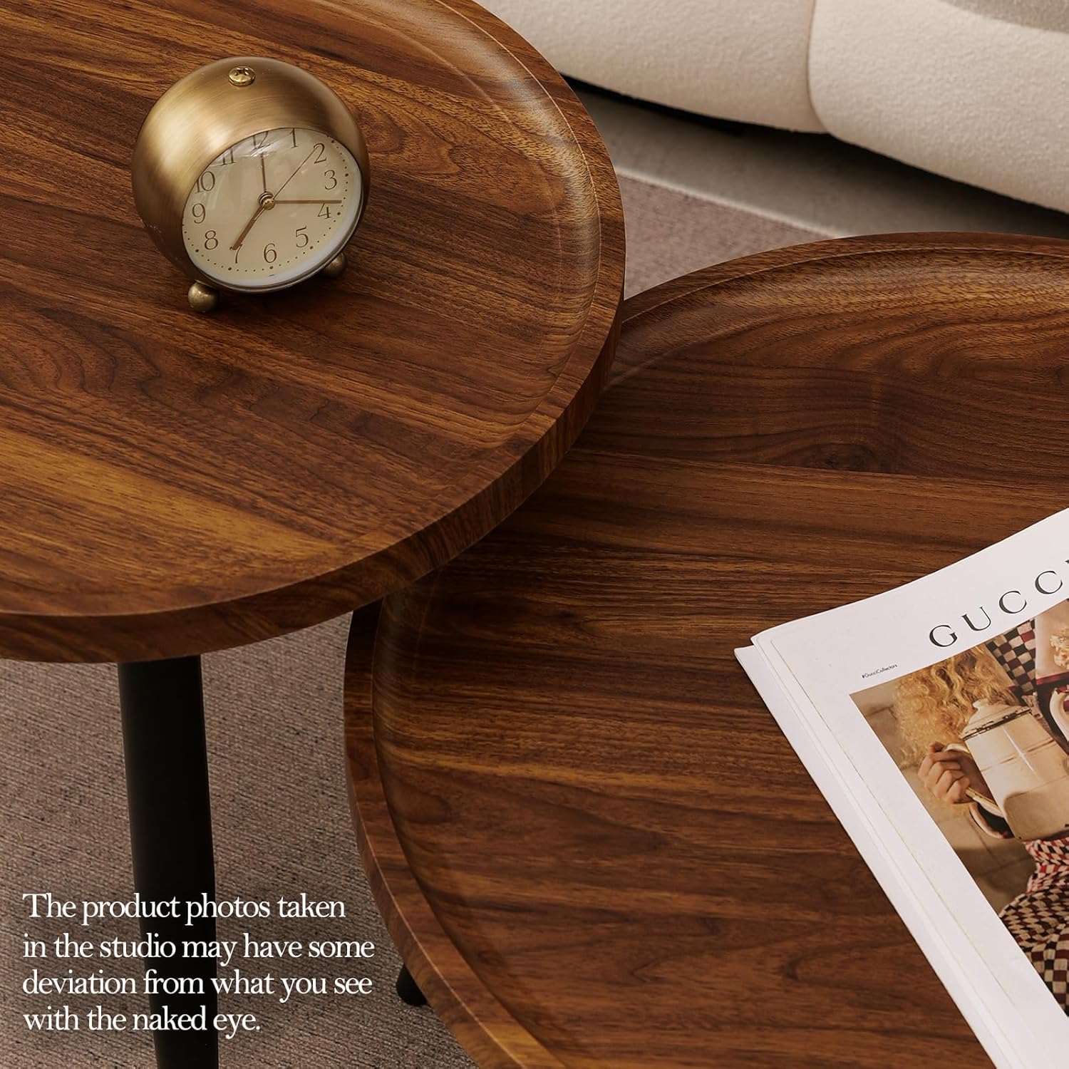 2 Pcs Mid Century Modern Round Coffee Tables for Living Room,Easy Assembly Nesting Coffee Tables